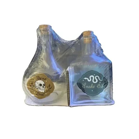 Target Halloween Decoration POTION BOTTLES 2 ct Skull & Snake Clear Glass - Picture 1 of 2